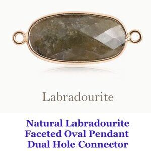  Natural  Labradorite Faceted Oval Pendant  Dual Hole Connector